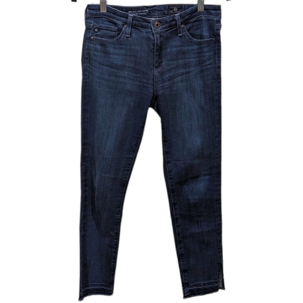Adriano Goldschmied Mid Rise Stevie Split Seam Dark Wash Denim Capri (25)